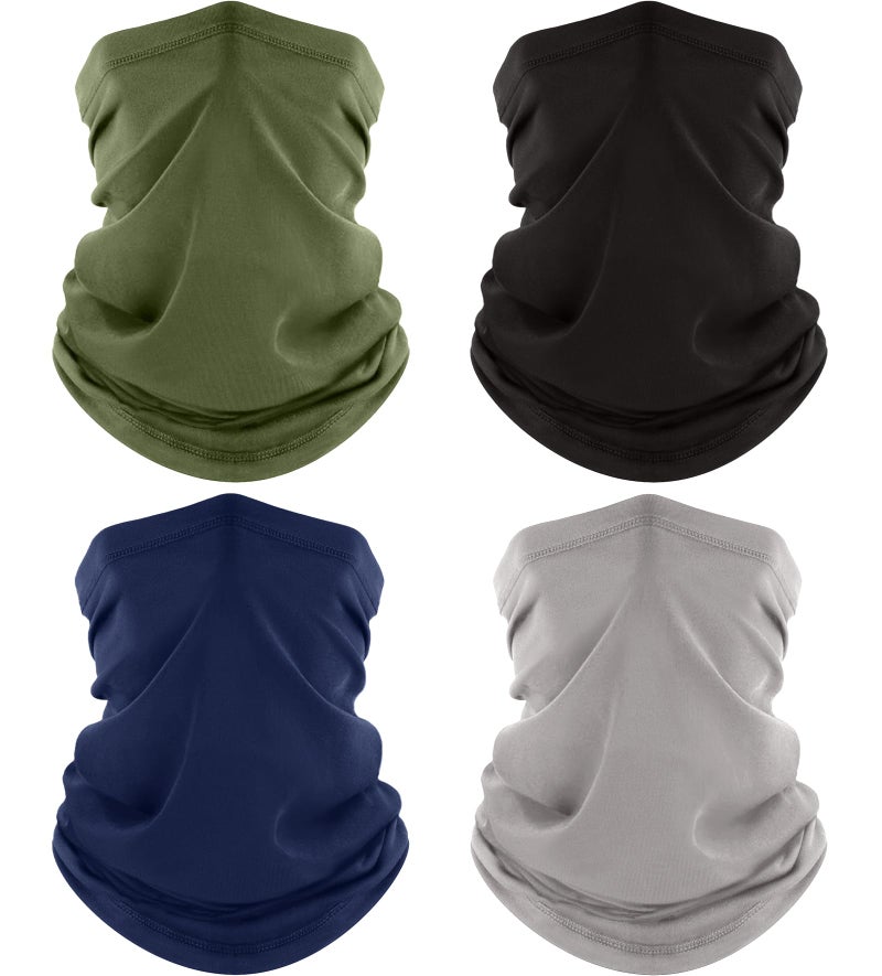 ROXUN 4 Pack Neck Gaiter, Cooling Breathable Face Mask UV Protection Scarf Hiking Bandana for Men/Women Black+Light Gray+Navy+Army Green - Image 1