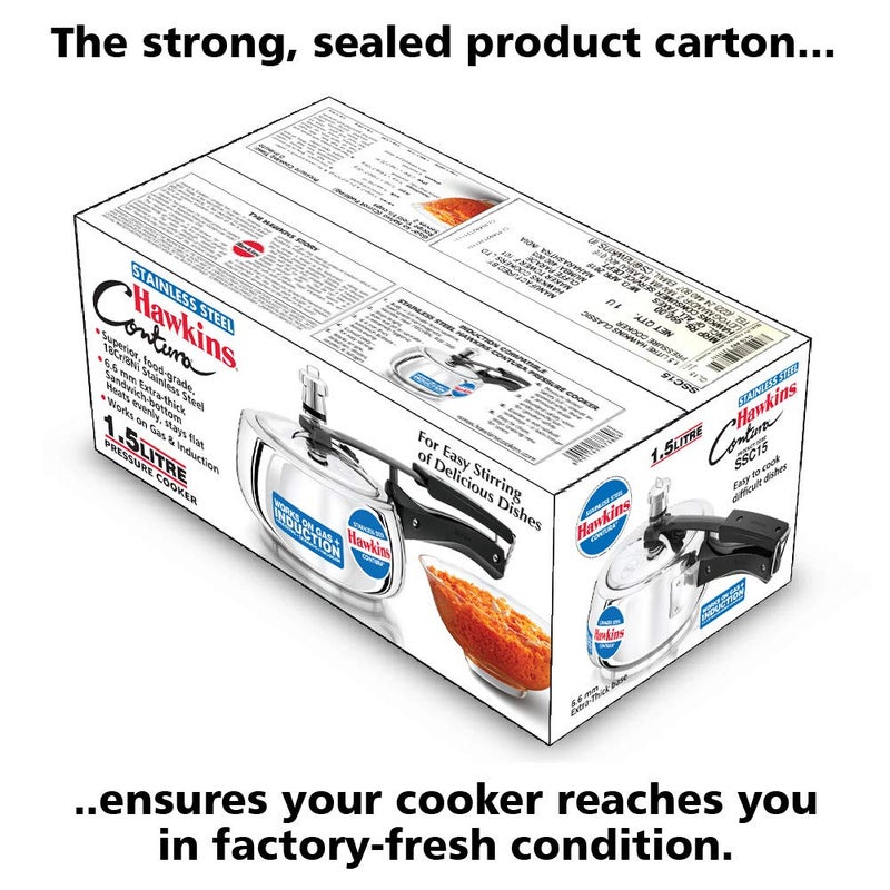 Hawkins Stainless Steel Contura Induction Compatible Inner Lid Pressure Cooker, 1.5 Litre, Silver (SSC15) - Image 4