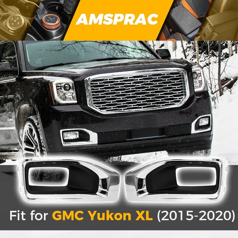 AMSPRAC Chrome Fog Light Covers for GMC Yukon/Yukon XL (2015-2020) - Front Bumper Bezel Trim (A Pair) - Image 2
