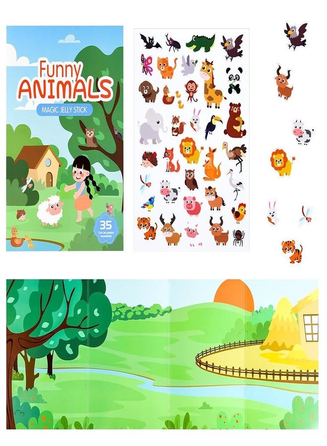 PATPAT® 35Pcs Funny Animals Magic Jelly Stickers Set, Reusable Gel Stickers Cartoon Farm Animal Themed Matching Quiet Book, Educational Cling Decals for Kids Learning Play for Kids Age 3+ - Image 1