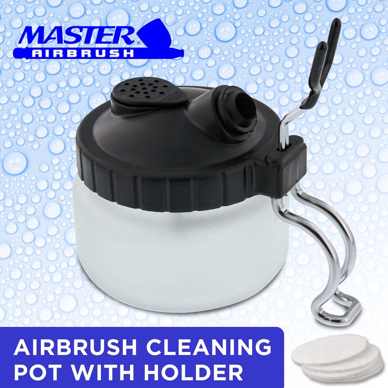 Master Airbrush Deluxe Airbrush 3 in 1 Cleaning Pot with Holder; Cleans Airbrush, Holds Airbrush, Color Palette Lid, Filters - Image 2