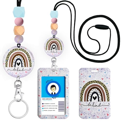 Mcapirivo Rainbow Positivity Teacher Lanyards for ID Badges and Keys, Cute Silicone Beaded Breakaway Lanyard for Women Nurses Educators School, Keychain with Name Tag Badge Holder - Image 1