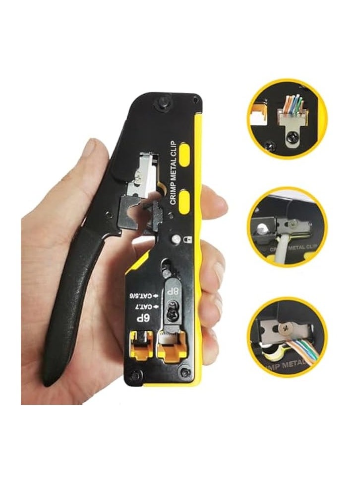 PROMASS RJ45 Crimp Tool Kit, Ethernet Pass Through Crimper, Network Cat5 Cat6 Cat7 Crimping Tool Repair Kit Includes Cable Tester, Mini Stripper, Blades, 10Pcs Connectors  - Image 2