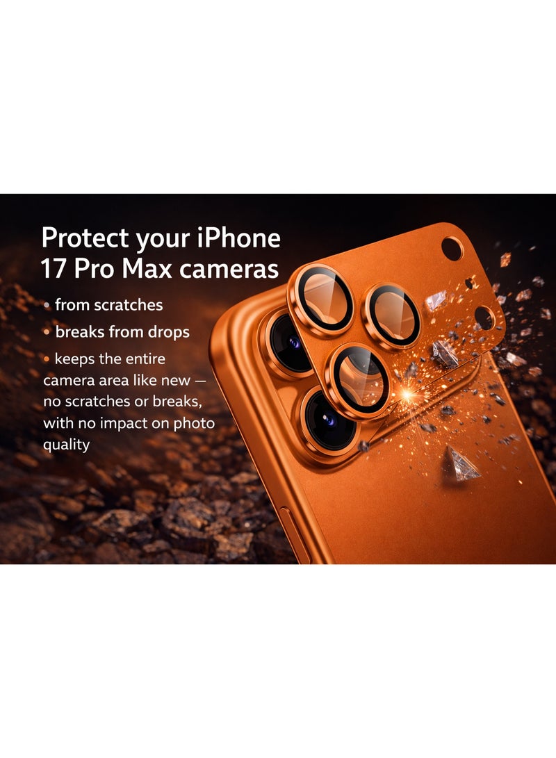 Monster Full Metal Camera Lens Protector for iPhone 17 Pro Max with AR HD Technology – Strong Protection Against Scratches and Impacts Without Affecting Photo Quality, Featuring a Sleek Design Matching Your Phone’s Color - Image 1