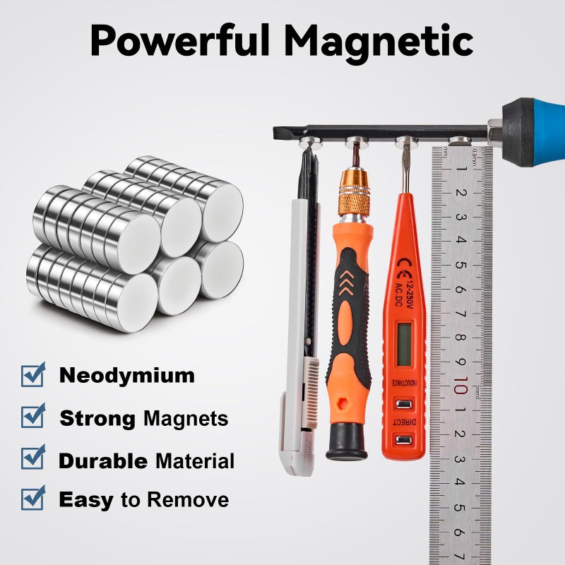 SMARTAKE 45 Pcs Refrigerator Magnets, 10x2.6mm Small Round Fridge Magnets, Multi-Use Premium Neodymium Office Magnets for Fridge, Whiteboard, Billboard in Home, Kitchen, Office and School (Silver) - Image 3