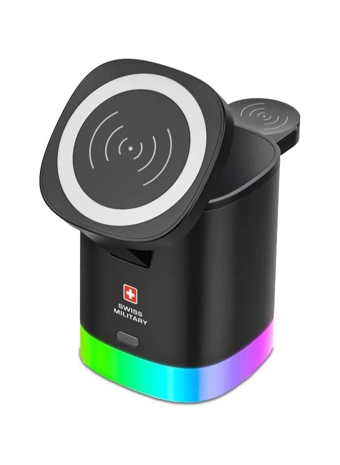 Wireless Magnetic Charging 3 in 1 Station for multiple devices| Fast Wireless Charger for iPhone 16/15/14/13/12, AirPods, Apple Watch | Samsung & other Qi2 Compatible devices, Black