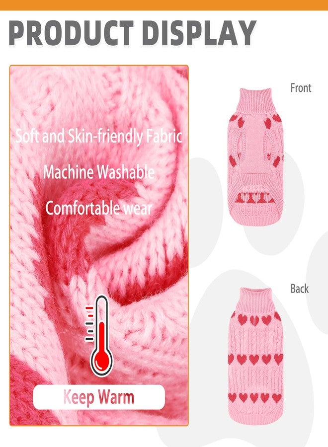 KOOLTAIL Cable Knit Dog Sweater Turtleneck, Cold Weather Pullover Classic Knitwear, Snowflake Pattern Thick Warm Winter Pet Clothes,Dog Christmas Sweater for Small Medium Large Dogs,Pink Heart M - Image 3