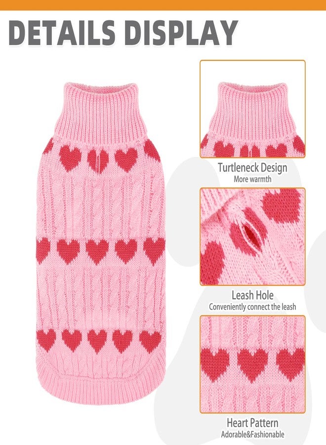KOOLTAIL Cable Knit Dog Sweater Turtleneck, Cold Weather Pullover Classic Knitwear, Snowflake Pattern Thick Warm Winter Pet Clothes,Dog Christmas Sweater for Small Medium Large Dogs,Pink Heart M - Image 4