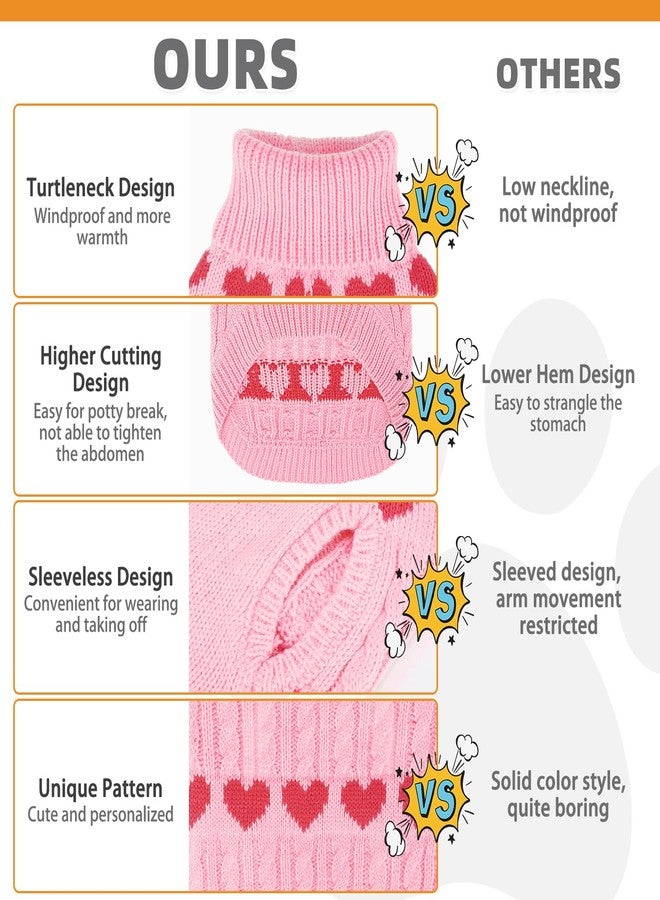 KOOLTAIL Cable Knit Dog Sweater Turtleneck, Cold Weather Pullover Classic Knitwear, Snowflake Pattern Thick Warm Winter Pet Clothes,Dog Christmas Sweater for Small Medium Large Dogs,Pink Heart M - Image 5