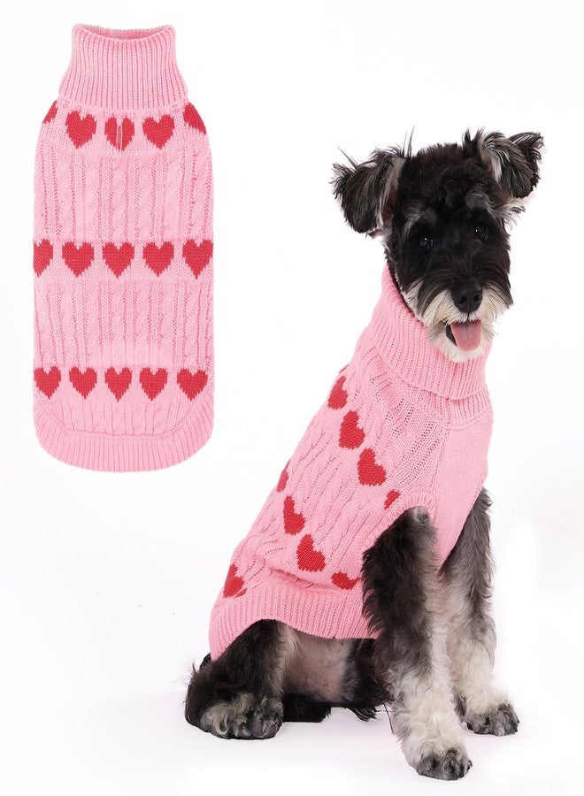 KOOLTAIL Cable Knit Dog Sweater Turtleneck, Cold Weather Pullover Classic Knitwear, Snowflake Pattern Thick Warm Winter Pet Clothes,Dog Christmas Sweater for Small Medium Large Dogs,Pink Heart M - Image 1