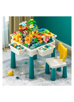 OLUDENIZ Extra-Large Multi-Function Kids Building Block Table with Chair – DIY Creative Play Set, Full Accessories, Clock Building Kit, and Ample Storage  - Image 1