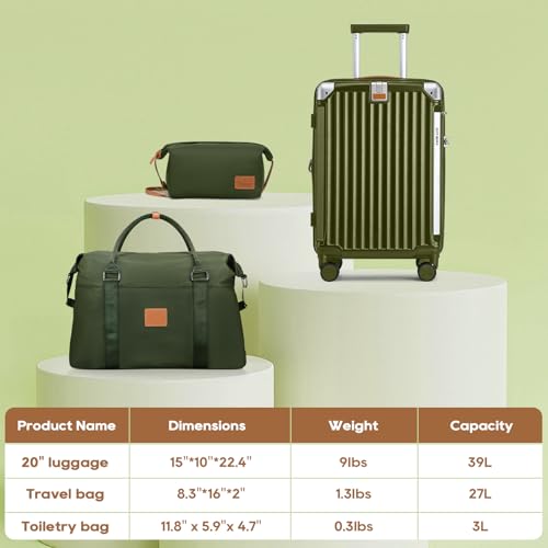 Joyway 20in Carry On Luggage with Cup Holder and USB Port, 25% Expandable Capacity, Smart Suitcase with Anti Slip Wheels and Handbag, Perfect for Men and Women 3 Piece Set DarkGreen - Image 5