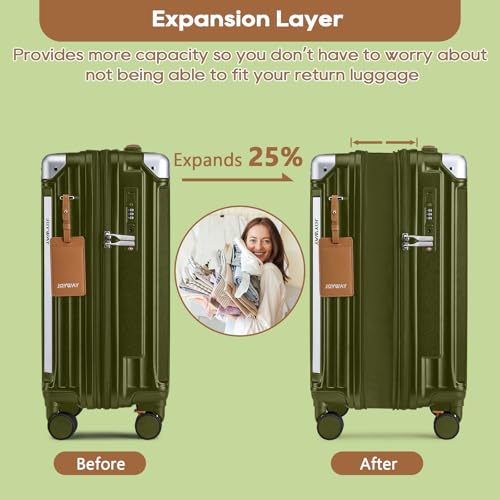 Joyway 20in Carry On Luggage with Cup Holder and USB Port, 25% Expandable Capacity, Smart Suitcase with Anti Slip Wheels and Handbag, Perfect for Men and Women 3 Piece Set DarkGreen - Image 3