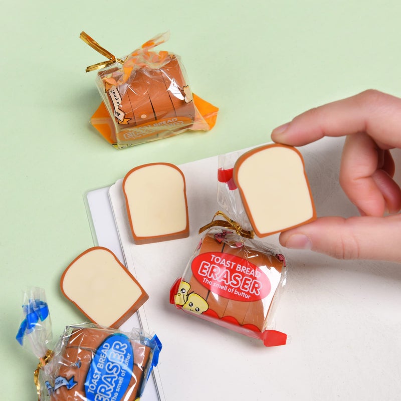 MGTECH Bread Shaped Erasers for Kids - 16Pcs Mini Novelty Toast Bread Erasers Cute Fun Food Pencil Erasers for School Classroom Rewards Party Favors - Image 3