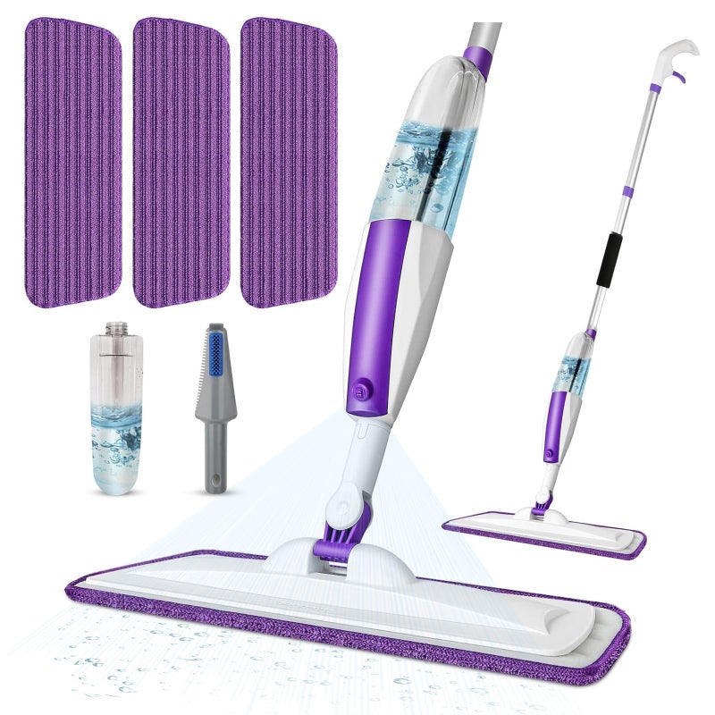 Panda Grip Spray Mops for Floor Cleaning Floor Mop with a Refillable Spray Bottle and 3 Washable Microfiber Pads Home or Commercial Use Dry Wet Flat Mop for Hardwood Laminate Wood (Purple) - Image 1
