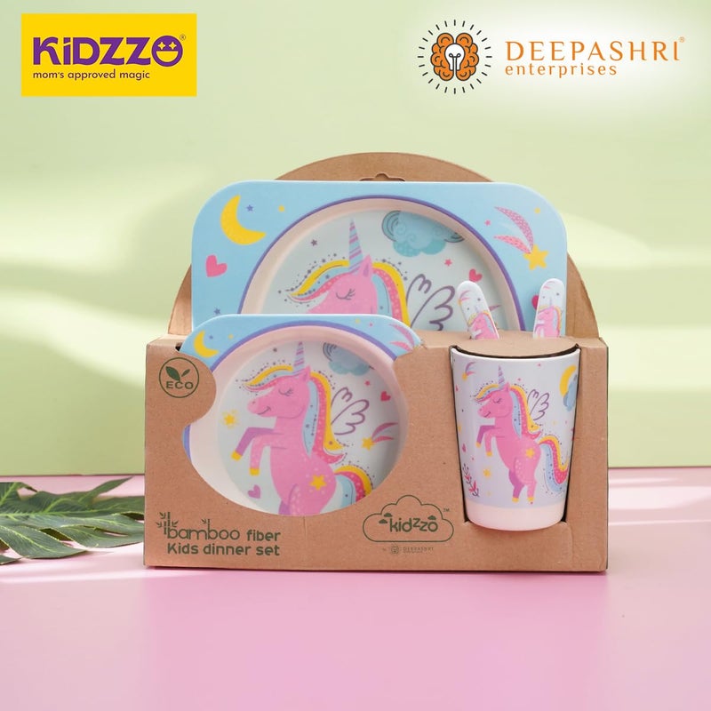 Deepashri™ Unicorn Bamboo Fibre Dinner Set for Kids - Plate Bowl Cup Fork and Spoon/Feeding Utensils for Kids and Toddlers Eco-Friendly & Biodegradable | Set of 5 - Image 5