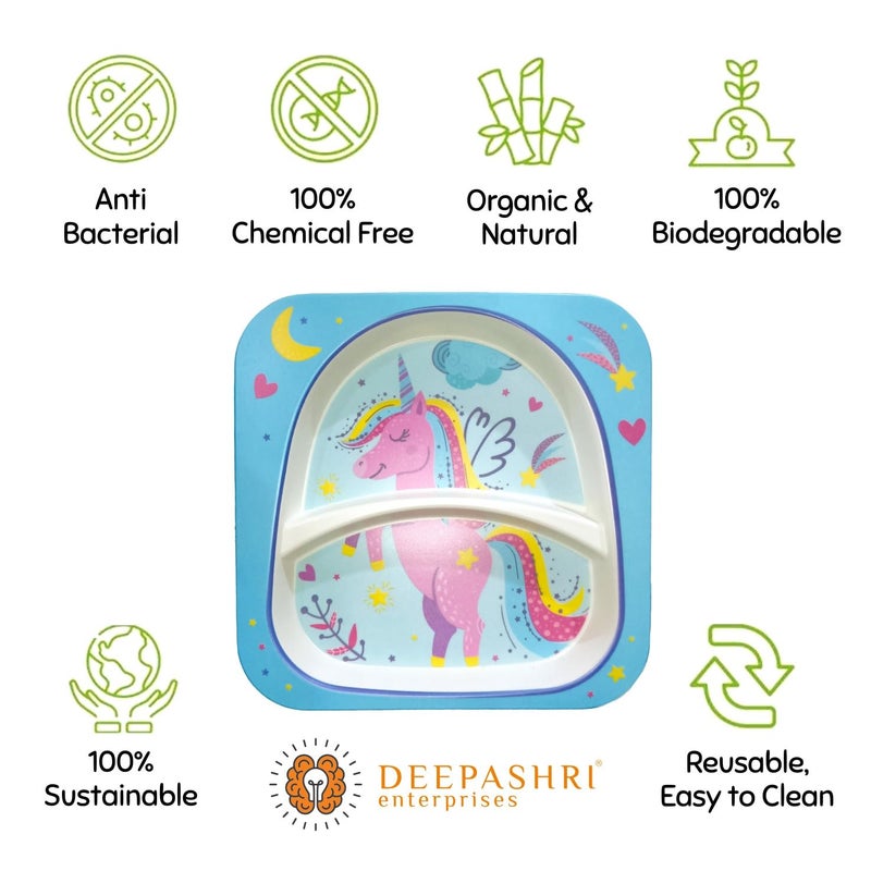 Deepashri™ Unicorn Bamboo Fibre Dinner Set for Kids - Plate Bowl Cup Fork and Spoon/Feeding Utensils for Kids and Toddlers Eco-Friendly & Biodegradable | Set of 5 - Image 3
