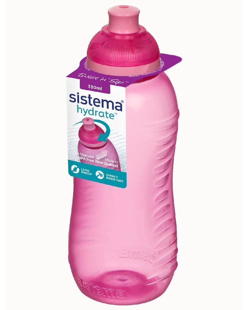 sistema زجاجة ضغط سيستما 330 مل، خالية من BPA، زجاجة ماء سهلة الضغط للأطفال، العودة إلى المدرسة، الرياضة والأنشطة الخارجية، مقاومة للتسرب وخفيفة الوزن - وردي - Image 1