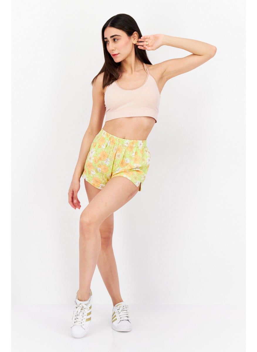 rvca Women Floral Print Basic Short, Green Combo  - Image 3