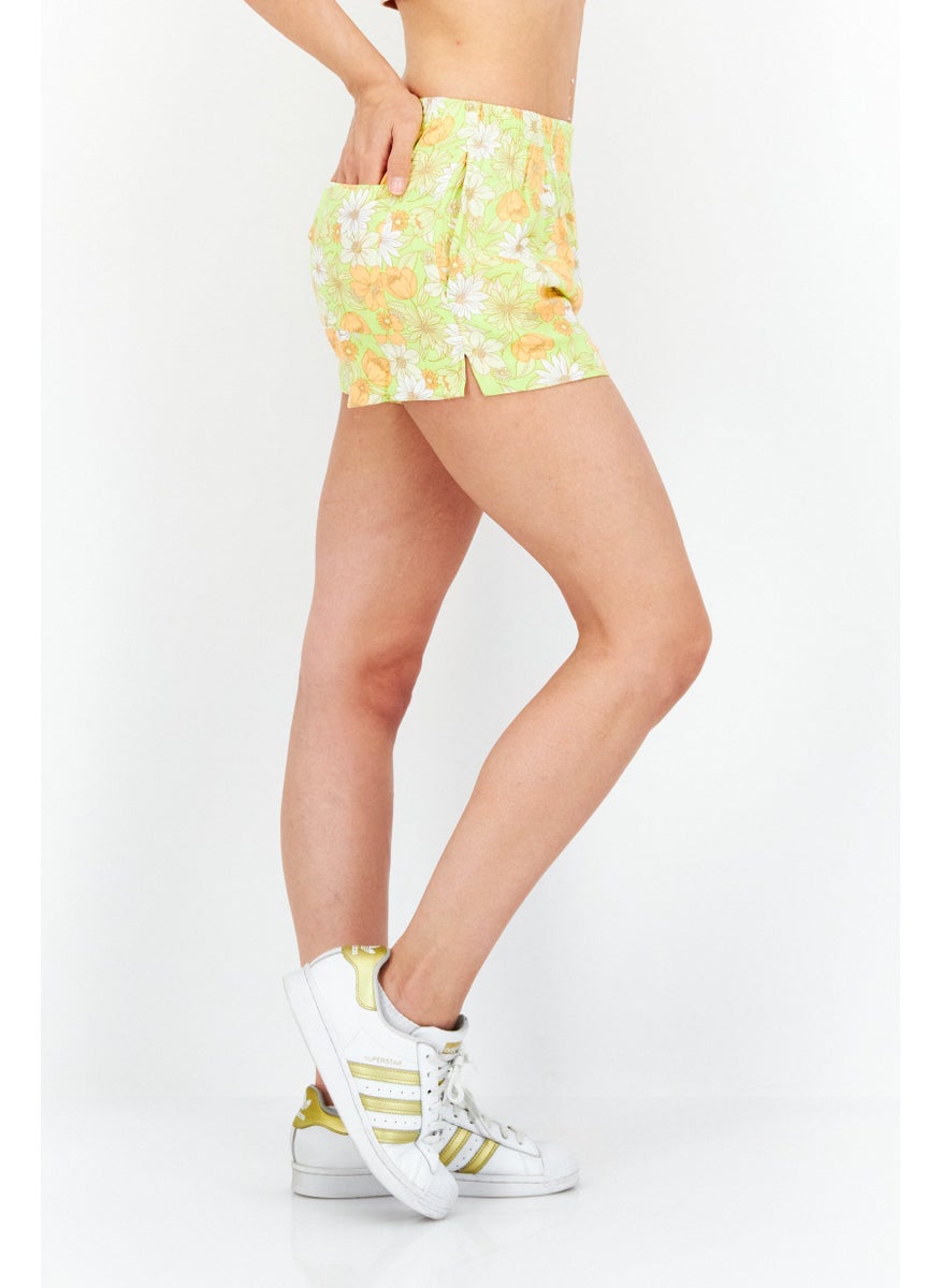 rvca Women Floral Print Basic Short, Green Combo  - Image 2