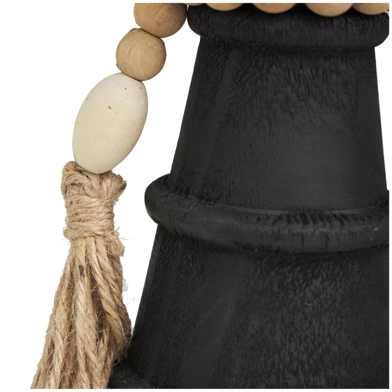 Deco 79 Wood Handmade Decorative Candle Holder Textured Matte Candle Stand with Beaded Garland Accent, Set of 2 Candlestick Holder 10", 8" H, Black - Image 4