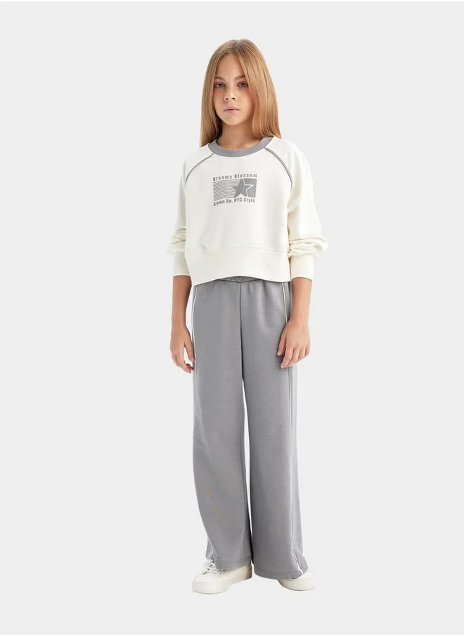 DeFacto Graphic Print Reglan Sleeve Sweatshirt & Wide Leg Joggers Set