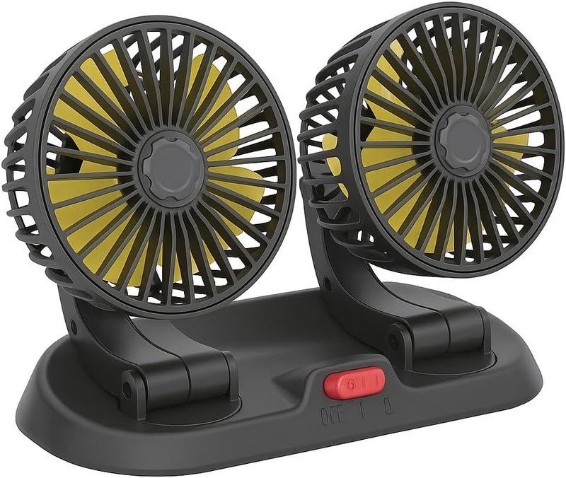DETACHI 12V DC Electric Car Fan for Dashboard, Portable Fan with 360°Rotatable Head & 3Speed Control-Pack 2, Ultra Silent Operation, Brushless Motor, Suitable for Car,SUV,Bus,Desk-22X14X10cm - Image 1