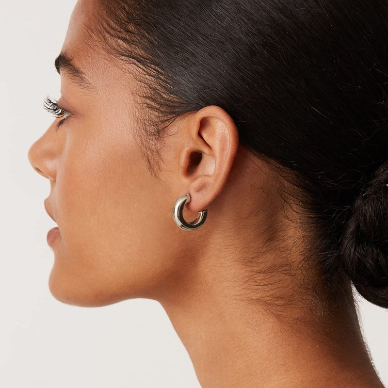 PAVOI Rhodium Plated Lightweight Chunky Open Hoops | Gold Hoop Earrings for Women | 20mm Thick Infinity Gold Hoops Women Earrings - Image 5