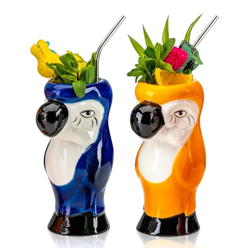 SUN GKOTTA 25OZ Tiki Mugs for Cocktail Set of 2 - Large Ceramic Tiki Cups,Tiki Glasses Cute Exotic Cocktail Glasses, For Hawaiian Party And Tiki Bar - Image 1