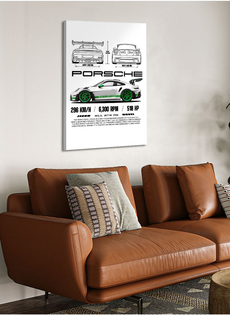 LOWHA Canvas Wall Art Stretched Over Wooden Frame with Porsche 911 GT3 RS Sports Car Design  - Image 3