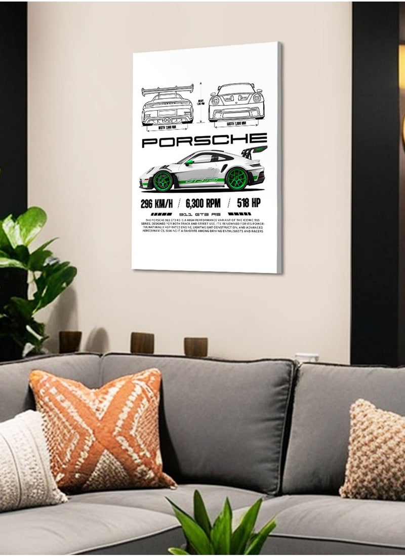 LOWHA Canvas Wall Art Stretched Over Wooden Frame with Porsche 911 GT3 RS Sports Car Design  - Image 4