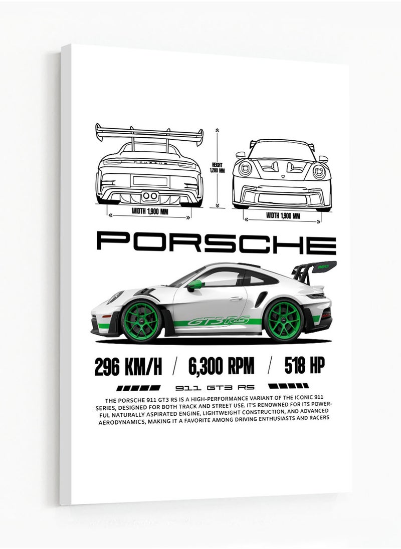 LOWHA Canvas Wall Art Stretched Over Wooden Frame with Porsche 911 GT3 RS Sports Car Design  - Image 5