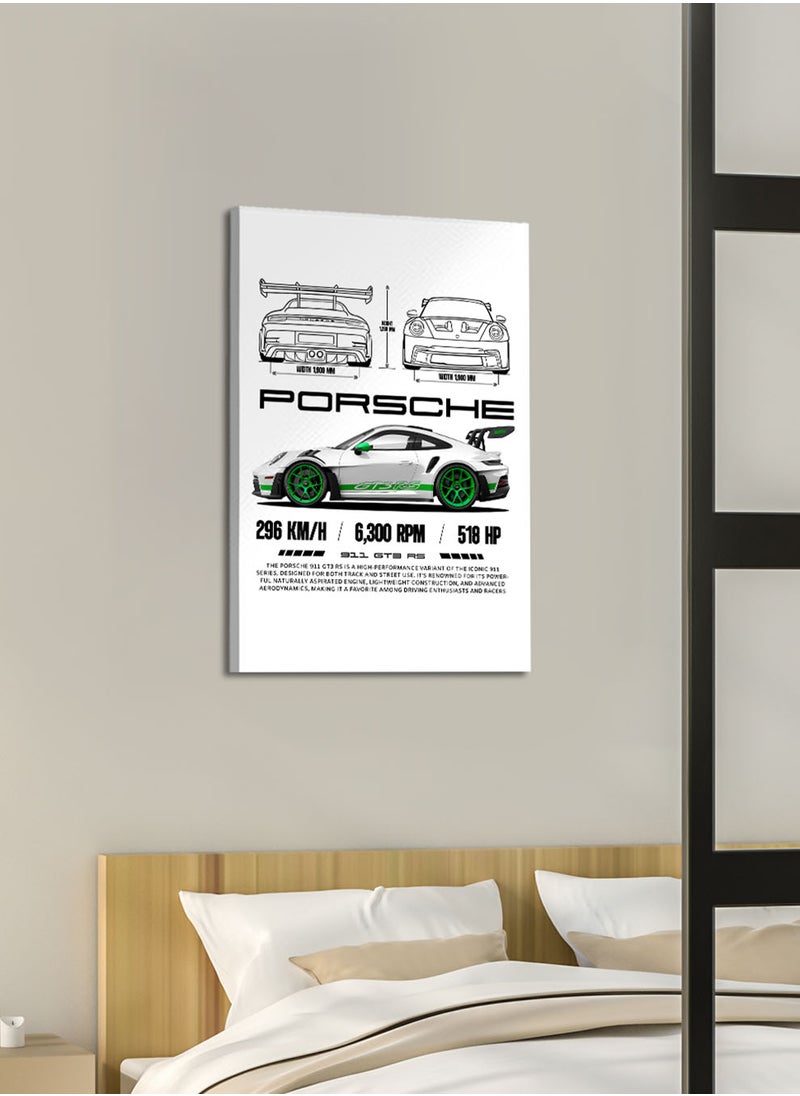 LOWHA Canvas Wall Art Stretched Over Wooden Frame with Porsche 911 GT3 RS Sports Car Design  - Image 2