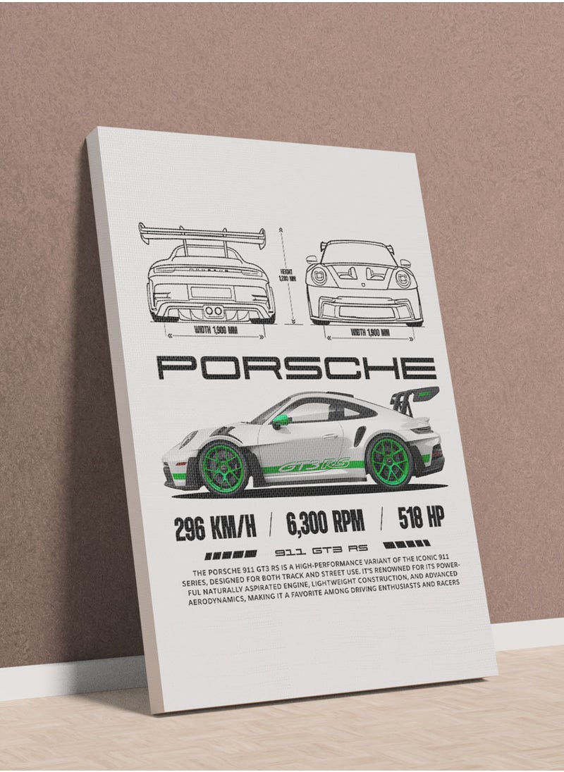 LOWHA Canvas Wall Art Stretched Over Wooden Frame with Porsche 911 GT3 RS Sports Car Design  - Image 1