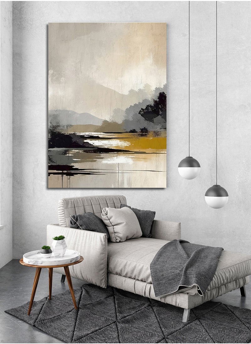 LOWHA - Canvas Wall Art Stretched Over Wooden Frame with Lake Abstract Painting - Image 1