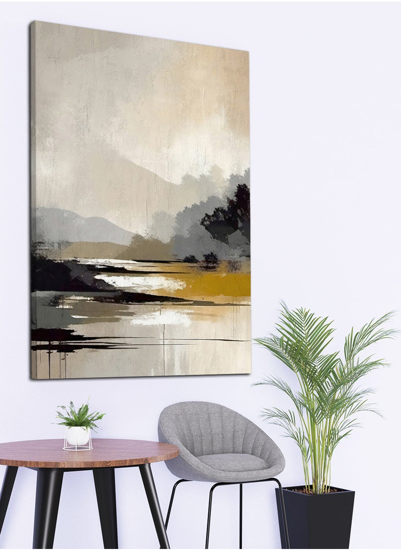 LOWHA - Canvas Wall Art Stretched Over Wooden Frame with Lake Abstract Painting - Image 1