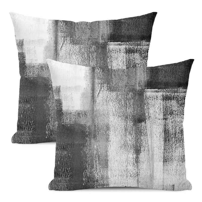 AEIOAE Grey Pillow Covers 18x18 Inch Set of 2,Black White Gray Abstract Art Throw Pillows Case,Modern Geometric Outdoor Decorative Square Linen Farmhouse Decor Cushion Covers for Home Sofa Bed Couch - Image 1
