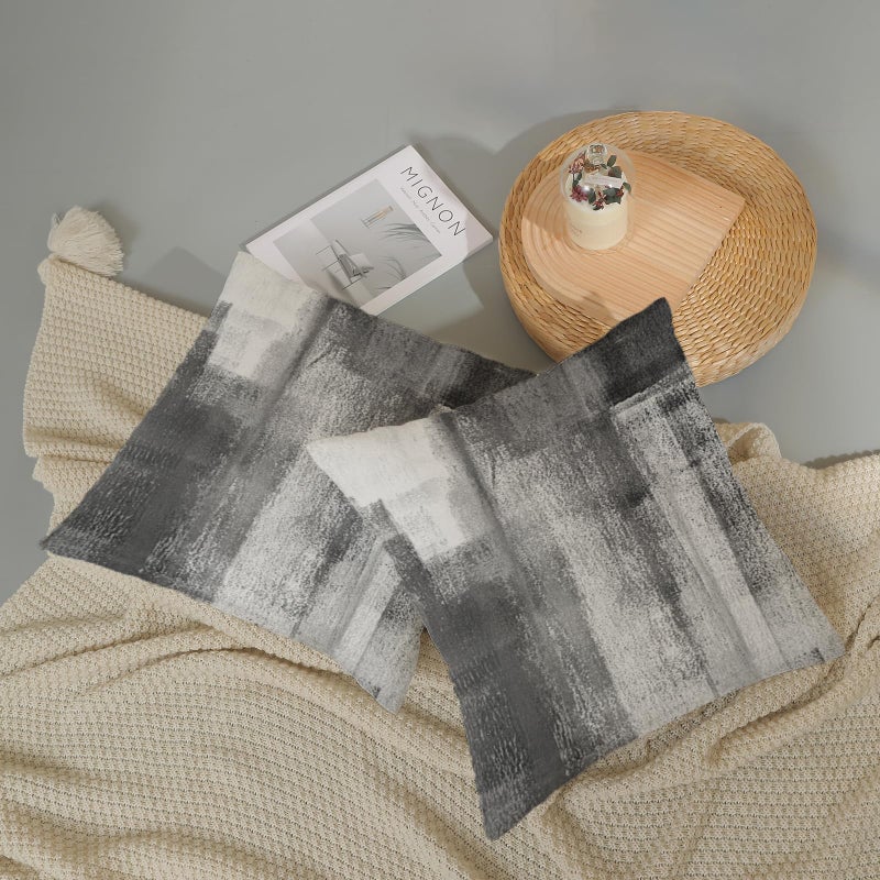 AEIOAE Grey Pillow Covers 18x18 Inch Set of 2,Black White Gray Abstract Art Throw Pillows Case,Modern Geometric Outdoor Decorative Square Linen Farmhouse Decor Cushion Covers for Home Sofa Bed Couch - Image 5
