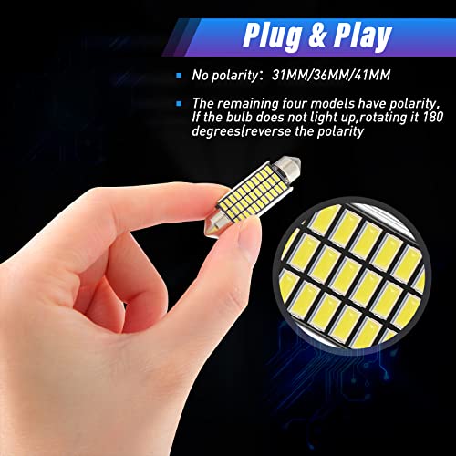 Tallew 42 Pieces Interior Car LED Dome Interior Light 28/31 /36 /41mm Ba9s T5 T10 Bulb Kit LED Light for Car Interiors Map Dome Trunk Cargo Door Courtesy License Plate(White) - Image 4