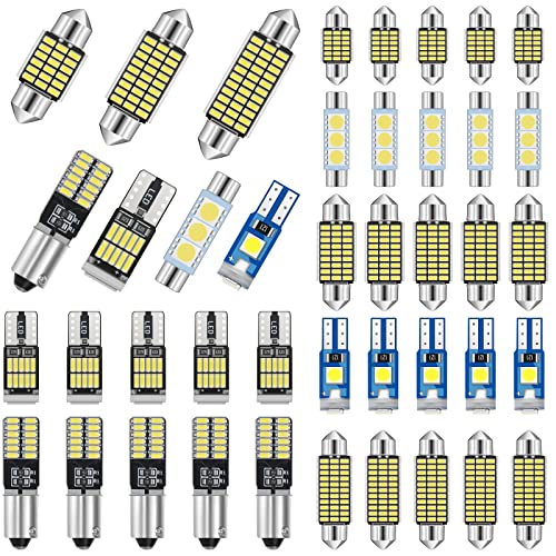 Tallew 42 Pieces Interior Car LED Dome Interior Light 28/31 /36 /41mm Ba9s T5 T10 Bulb Kit LED Light for Car Interiors Map Dome Trunk Cargo Door Courtesy License Plate(White) - Image 1