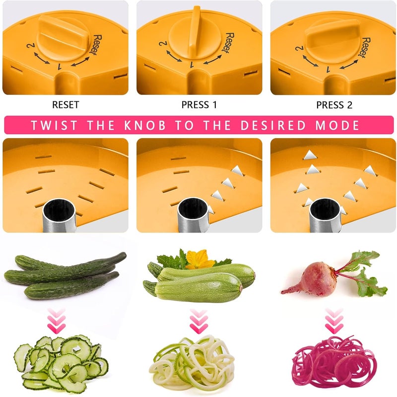 SHAREWIN 3 in 1 Vegetable Spiralizer Slicer, Adjustable Zucchini Carrot Noodle Maker, Cucumber Spiral Cutter, Easy to Use Kitchen Tool（Orange） - Image 2