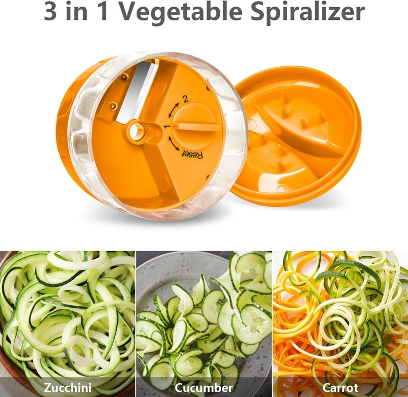 SHAREWIN 3 in 1 Vegetable Spiralizer Slicer, Adjustable Zucchini Carrot Noodle Maker, Cucumber Spiral Cutter, Easy to Use Kitchen Tool（Orange） - Image 4