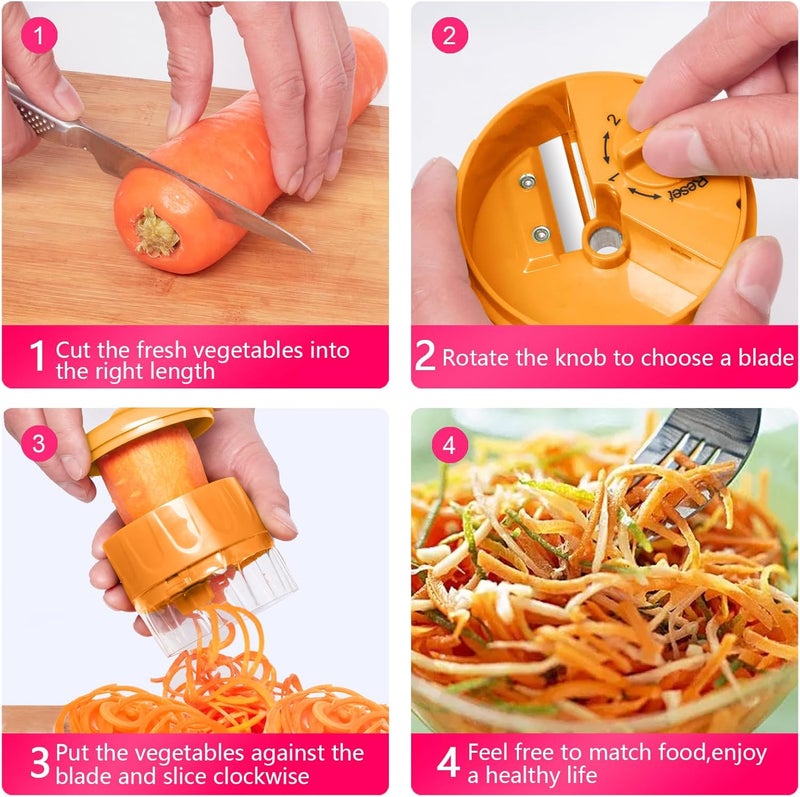 SHAREWIN 3 in 1 Vegetable Spiralizer Slicer, Adjustable Zucchini Carrot Noodle Maker, Cucumber Spiral Cutter, Easy to Use Kitchen Tool（Orange） - Image 5