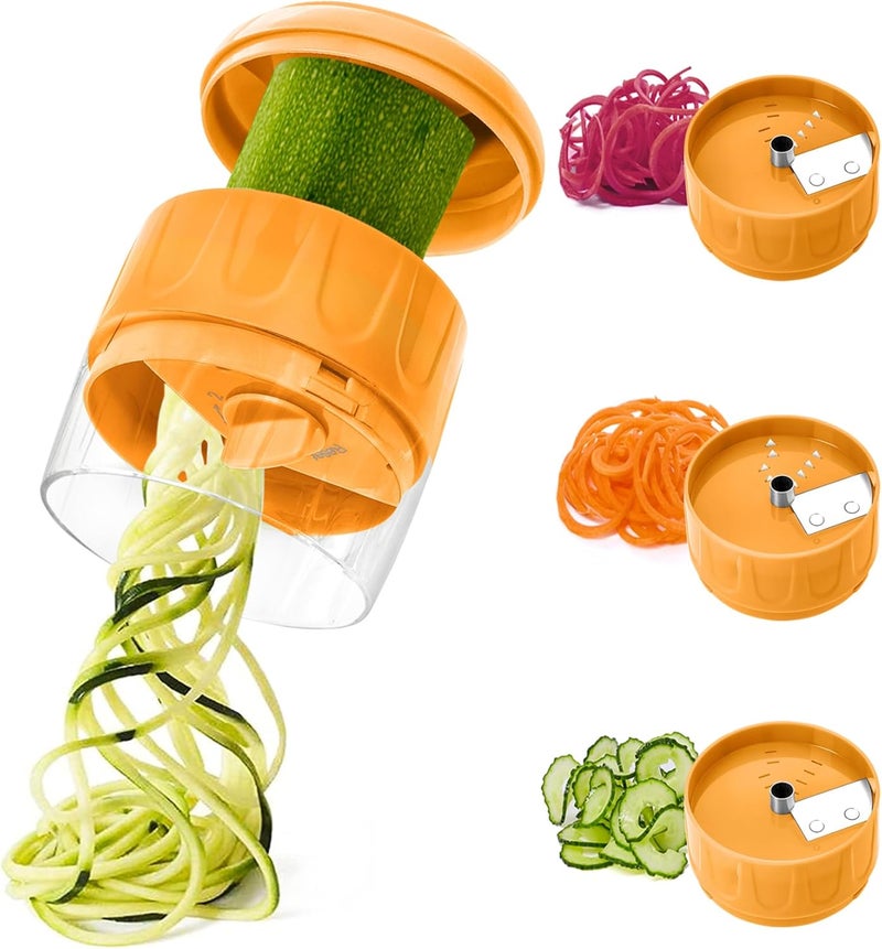 SHAREWIN 3 in 1 Vegetable Spiralizer Slicer, Adjustable Zucchini Carrot Noodle Maker, Cucumber Spiral Cutter, Easy to Use Kitchen Tool（Orange） - Image 1