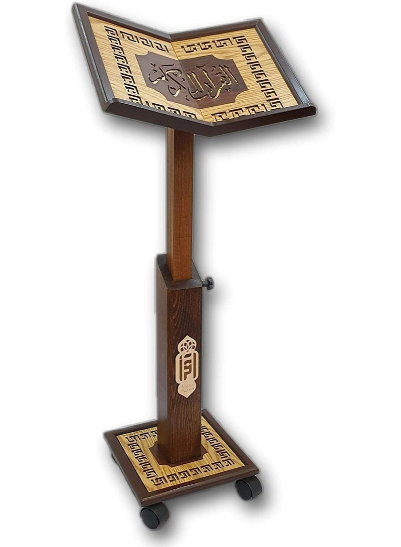 REBENUO Holy Quran Stand Turkish Wood with Wheels Adjustable Height Large Size 005 - Image 2