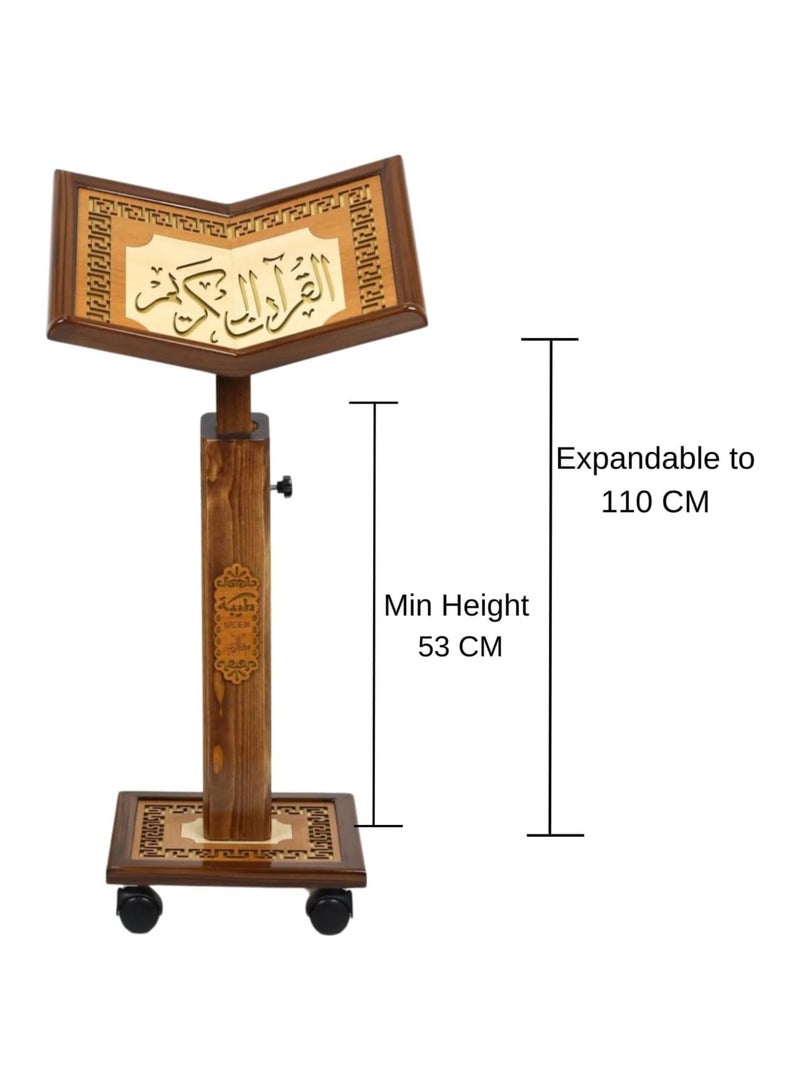 REBENUO Holy Quran Stand Turkish Wood with Wheels Adjustable Height Large Size 005 - Image 4
