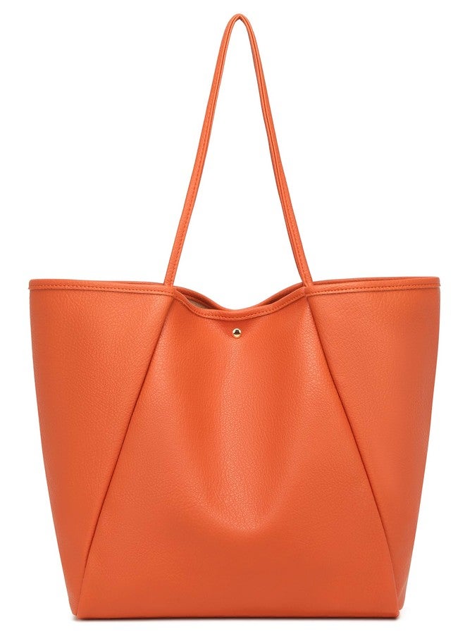 Dreubea Large Leather Tote Bag for Women - Big Work Bag, Spacious Minimalist Handbag, Tote Handbag for Office, Orange, Large, Tote Bag - Image 1