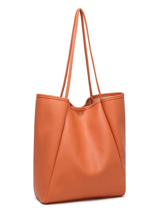Dreubea Large Leather Tote Bag for Women - Big Work Bag, Spacious Minimalist Handbag, Tote Handbag for Office, Orange, Large, Tote Bag - Image 2