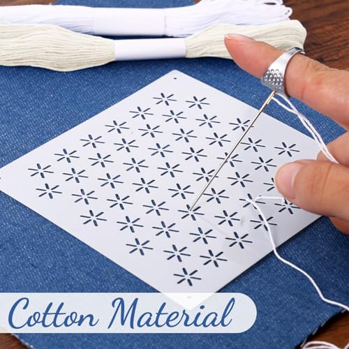 Booson 37 Pcs Sashiko Thread Kit Sashiko Needles Cotton Thimble Sashiko Patterns Embroidery Projects for Sewing Hand Quilting Mending Supplies - Image 5
