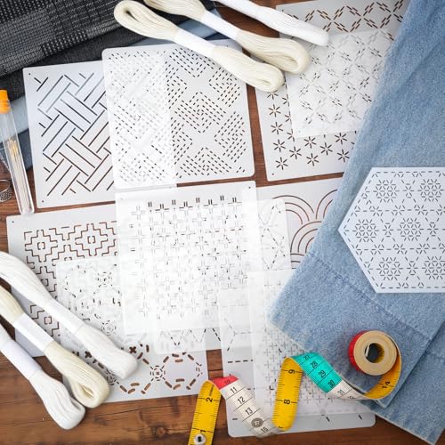 Booson 37 Pcs Sashiko Thread Kit Sashiko Needles Cotton Thimble Sashiko Patterns Embroidery Projects for Sewing Hand Quilting Mending Supplies - Image 4